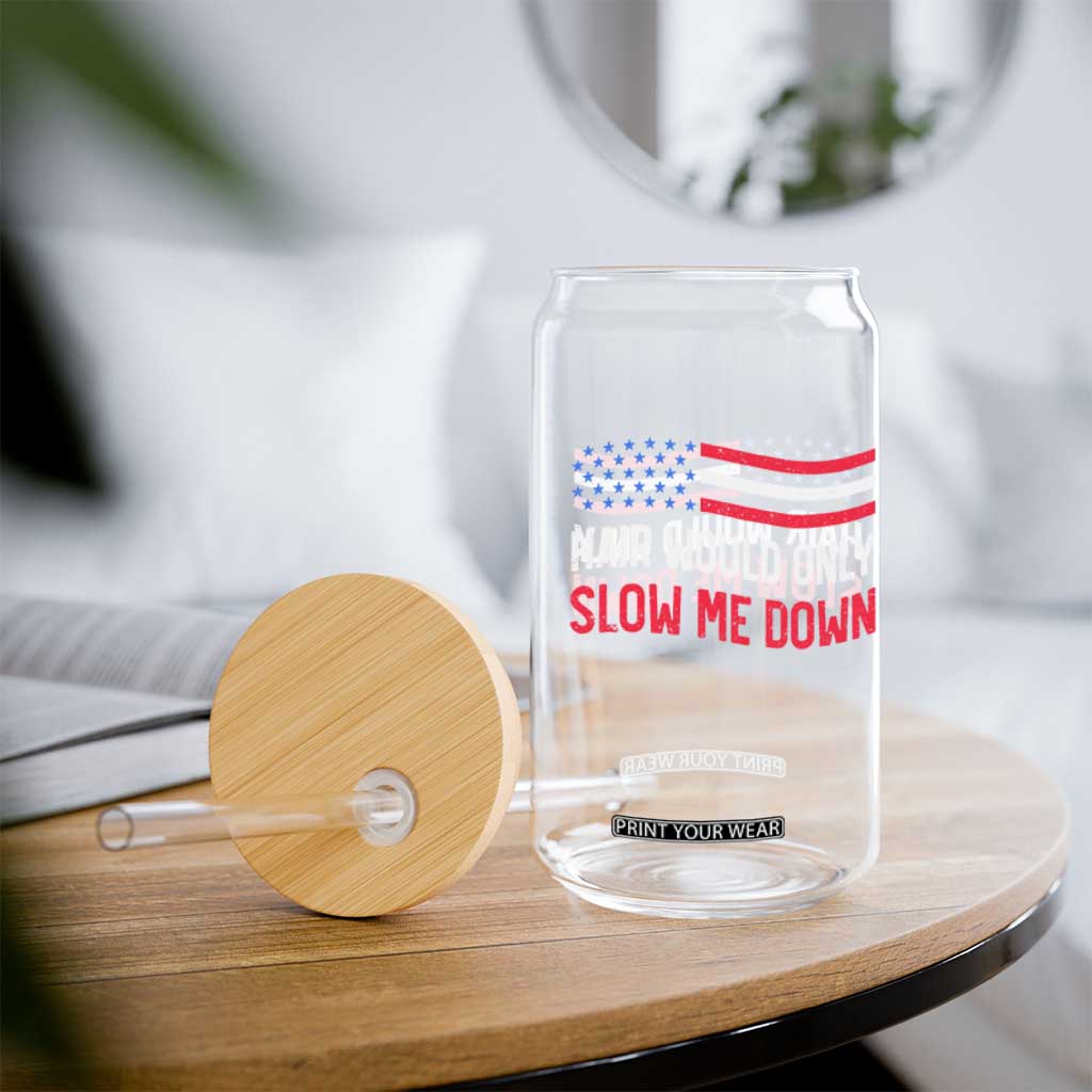 Hair Would Only Slow Me Down Retro Groovy Glass Can Patriotic Waving Flag Comedic Bald Pride TS02 Print Your Wear