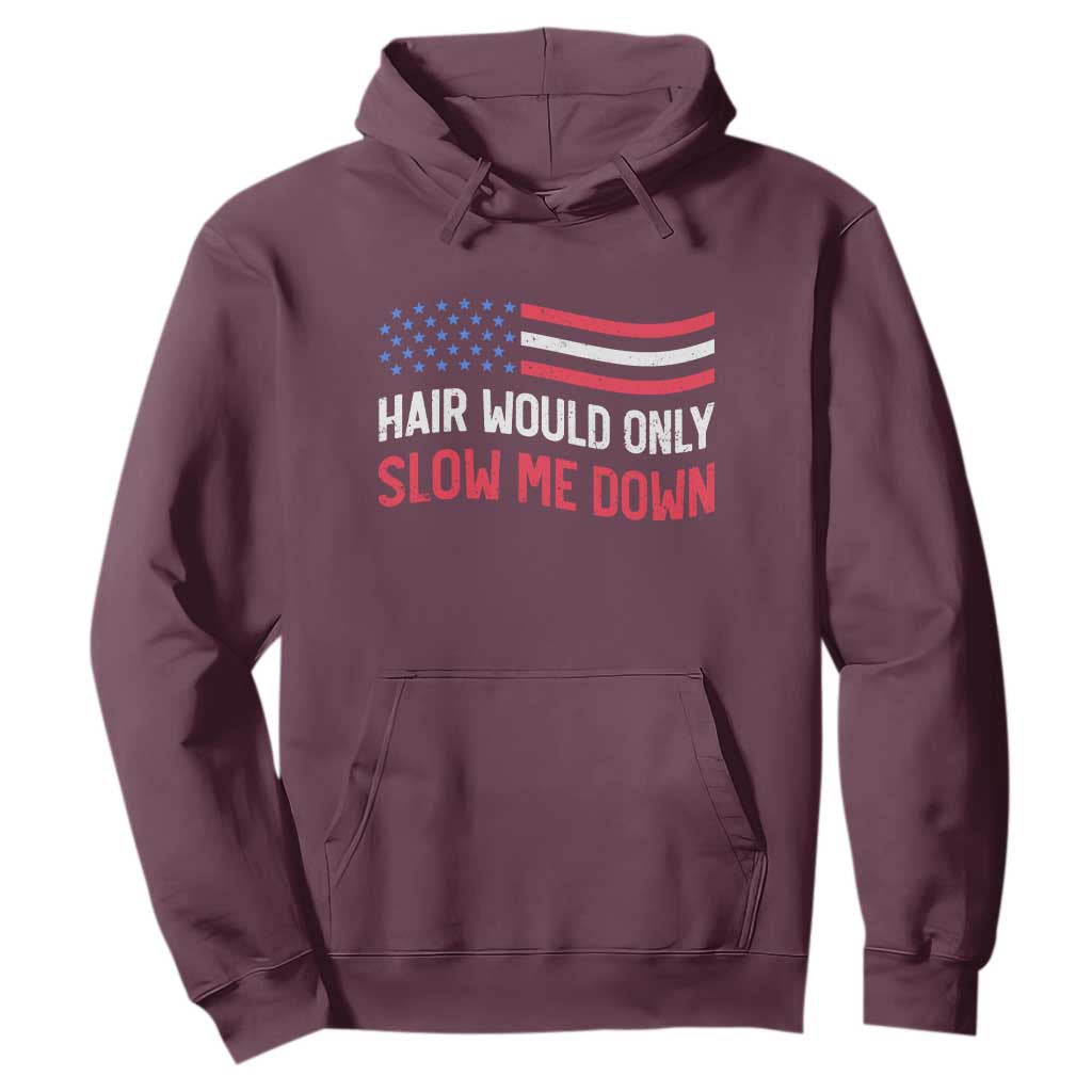 Hair Would Only Slow Me Down Retro Groovy Hoodie Patriotic Waving Flag Comedic Bald Pride