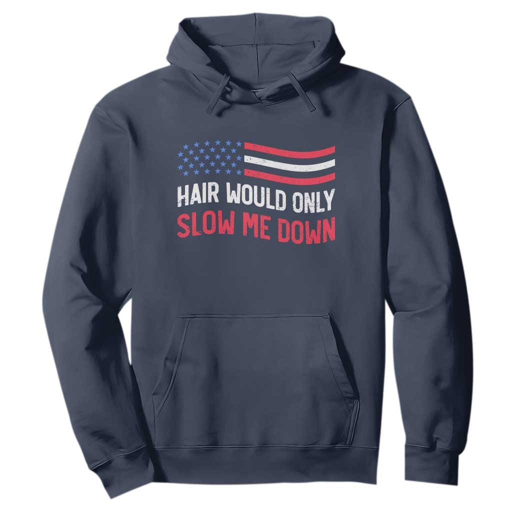 Hair Would Only Slow Me Down Retro Groovy Hoodie Patriotic Waving Flag Comedic Bald Pride