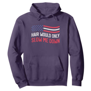 Hair Would Only Slow Me Down Retro Groovy Hoodie Patriotic Waving Flag Comedic Bald Pride