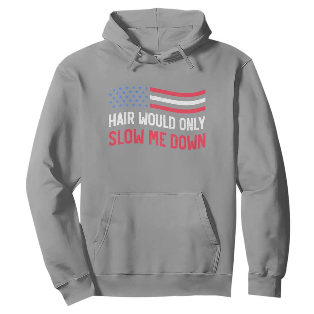 Hair Would Only Slow Me Down Retro Groovy Hoodie Patriotic Waving Flag Comedic Bald Pride