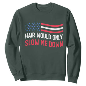 Hair Would Only Slow Me Down Retro Groovy Sweatshirt Patriotic Waving Flag Comedic Bald Pride