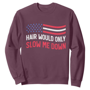 Hair Would Only Slow Me Down Retro Groovy Sweatshirt Patriotic Waving Flag Comedic Bald Pride