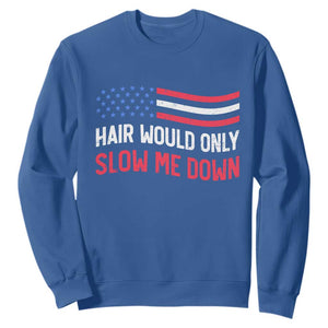Hair Would Only Slow Me Down Retro Groovy Sweatshirt Patriotic Waving Flag Comedic Bald Pride