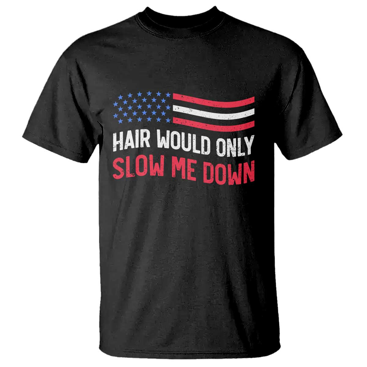 Hair Would Only Slow Me Down Retro Groovy T Shirt Patriotic Waving Flag Comedic Bald Pride