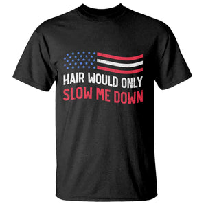 Hair Would Only Slow Me Down Retro Groovy T Shirt Patriotic Waving Flag Comedic Bald Pride