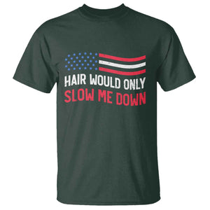 Hair Would Only Slow Me Down Retro Groovy T Shirt Patriotic Waving Flag Comedic Bald Pride