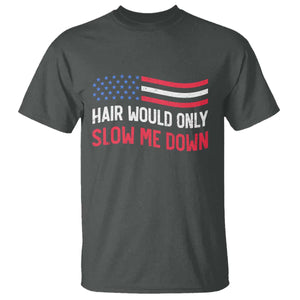 Hair Would Only Slow Me Down Retro Groovy T Shirt Patriotic Waving Flag Comedic Bald Pride