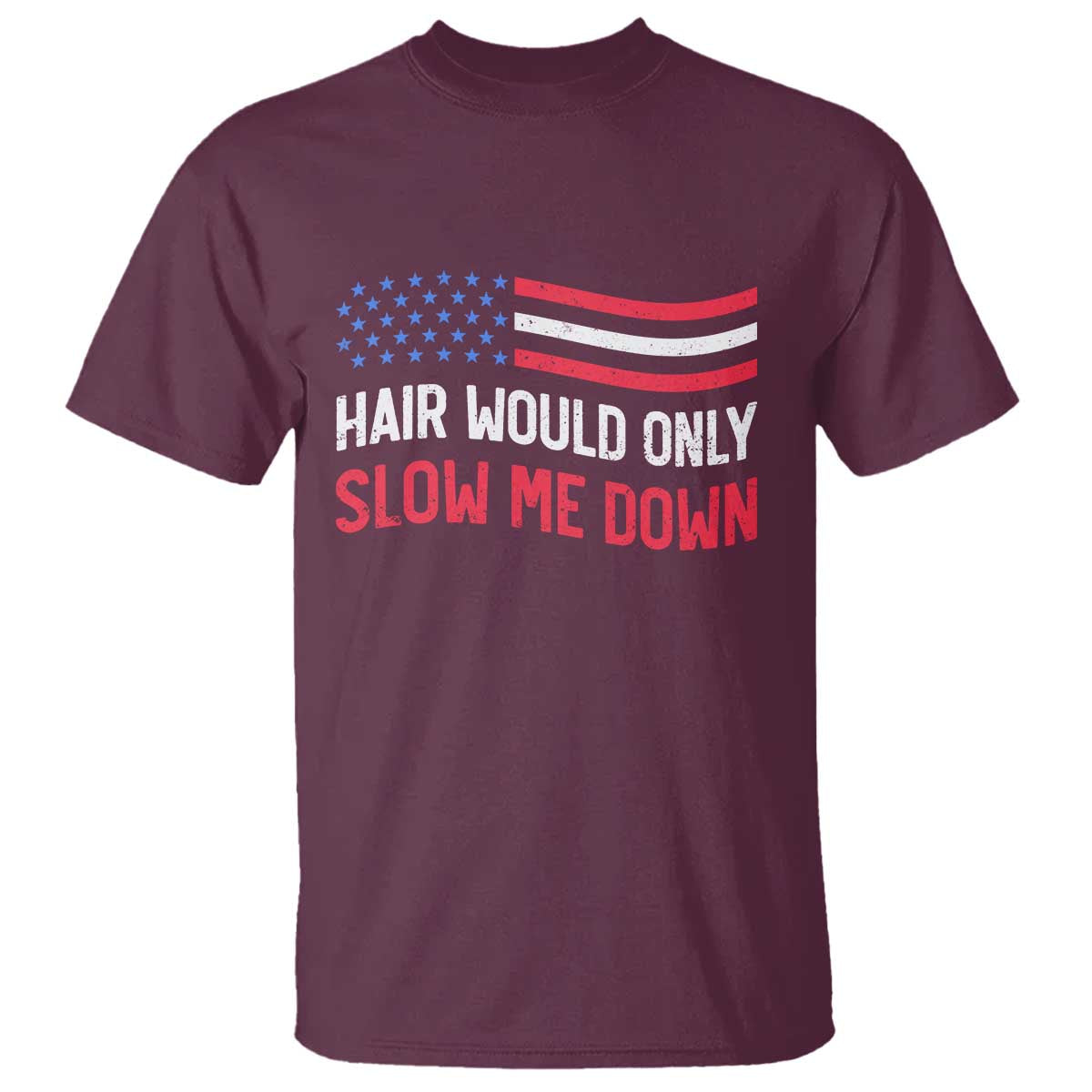 Hair Would Only Slow Me Down Retro Groovy T Shirt Patriotic Waving Flag Comedic Bald Pride