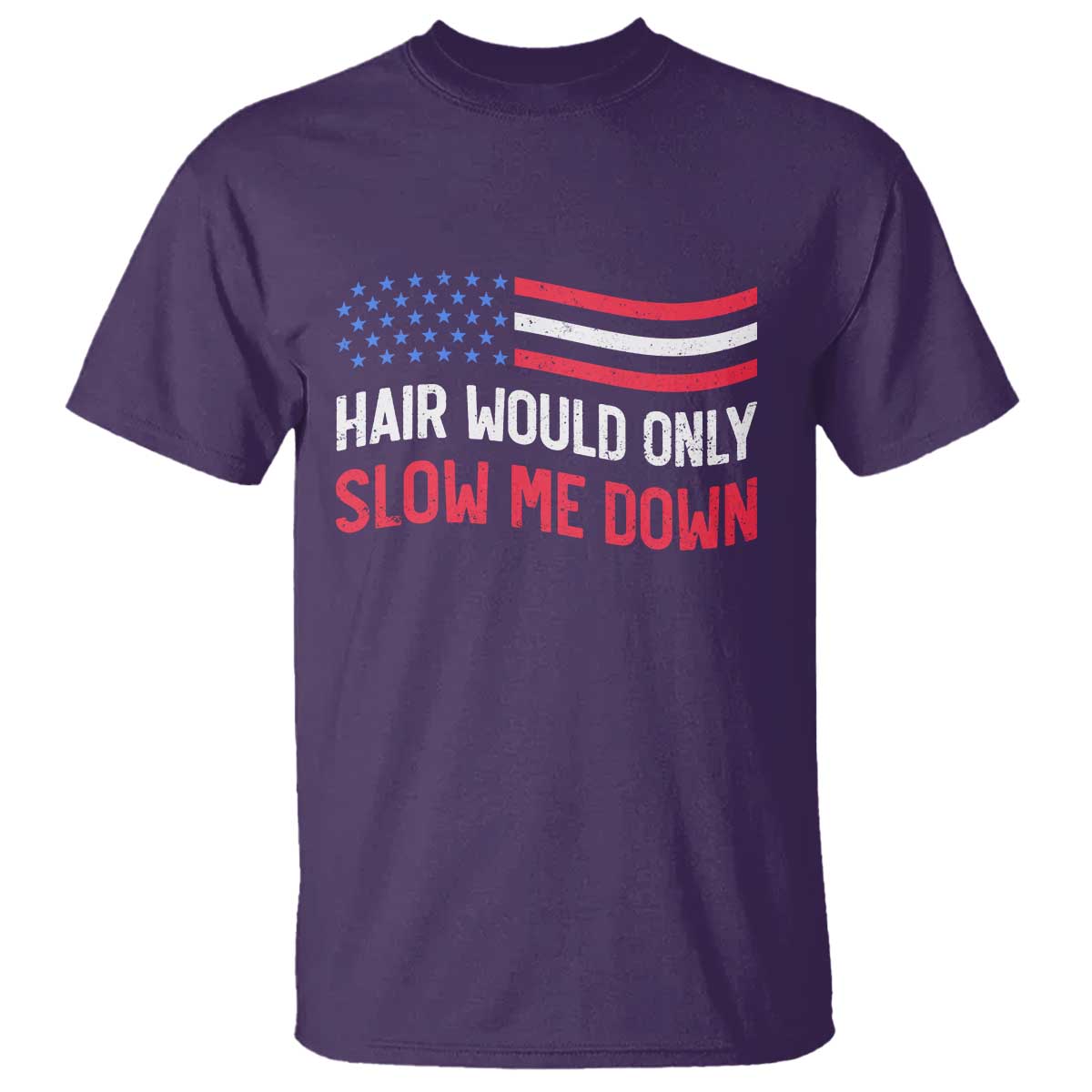 Hair Would Only Slow Me Down Retro Groovy T Shirt Patriotic Waving Flag Comedic Bald Pride