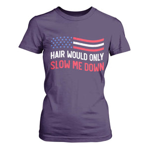 Hair Would Only Slow Me Down Retro Groovy T Shirt For Women Patriotic Waving Flag Comedic Bald Pride