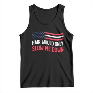 Hair Would Only Slow Me Down Retro Groovy Tank Top Patriotic Waving Flag Comedic Bald Pride
