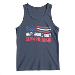 Hair Would Only Slow Me Down Retro Groovy Tank Top Patriotic Waving Flag Comedic Bald Pride