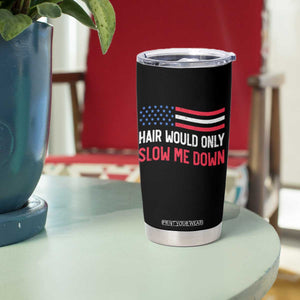 Hair Would Only Slow Me Down Retro Groovy Tumbler Cup Patriotic Waving Flag Comedic Bald Pride