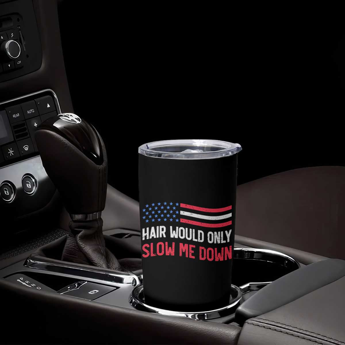 Hair Would Only Slow Me Down Retro Groovy Tumbler Cup Patriotic Waving Flag Comedic Bald Pride