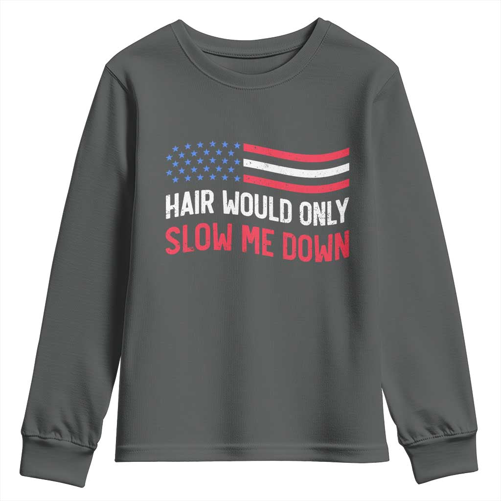 Hair Would Only Slow Me Down Retro Groovy Youth Sweatshirt Patriotic Waving Flag Comedic Bald Pride