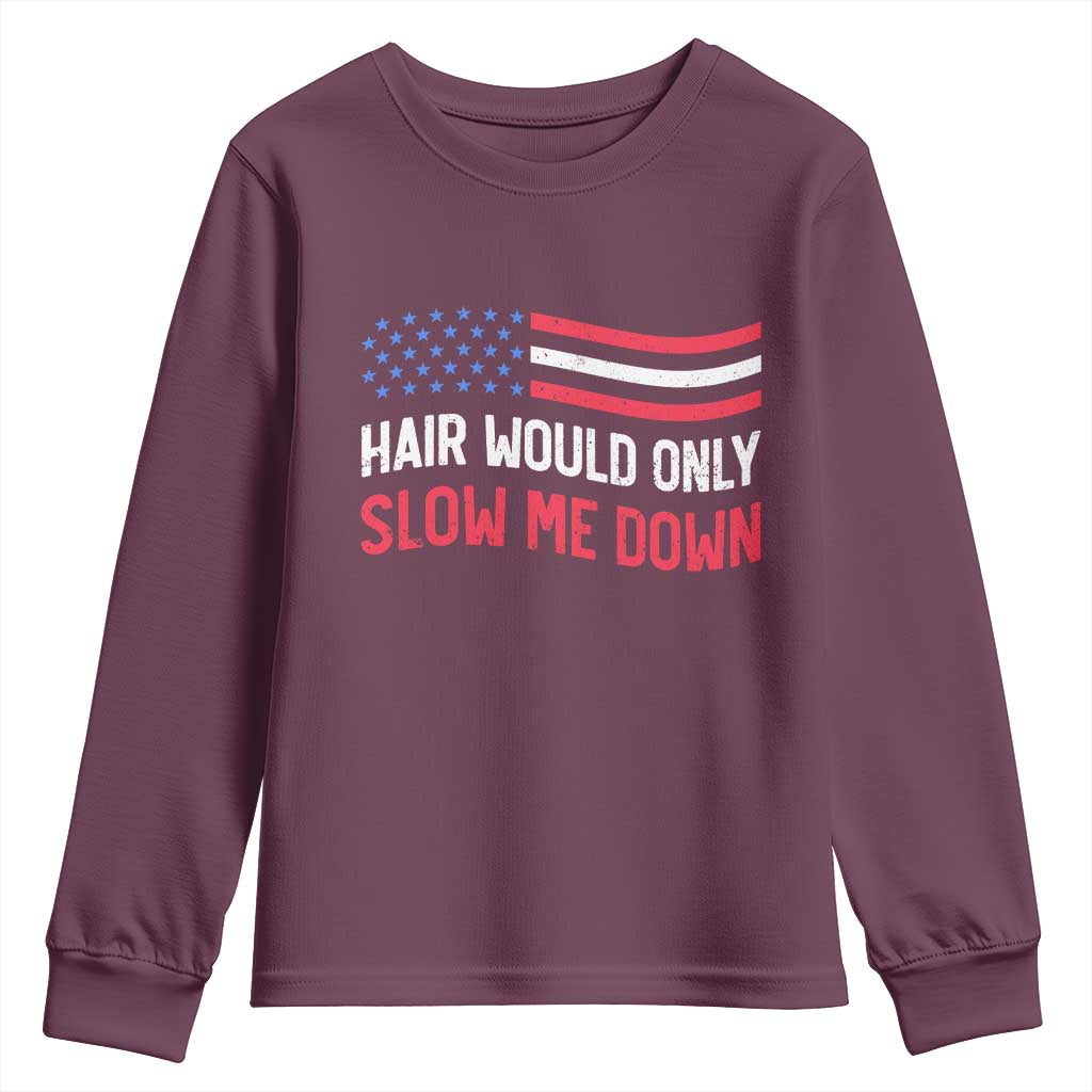 Hair Would Only Slow Me Down Retro Groovy Youth Sweatshirt Patriotic Waving Flag Comedic Bald Pride