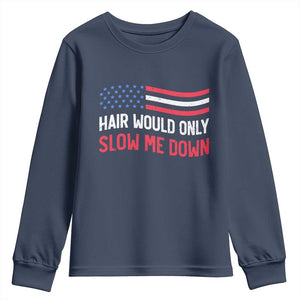 Hair Would Only Slow Me Down Retro Groovy Youth Sweatshirt Patriotic Waving Flag Comedic Bald Pride