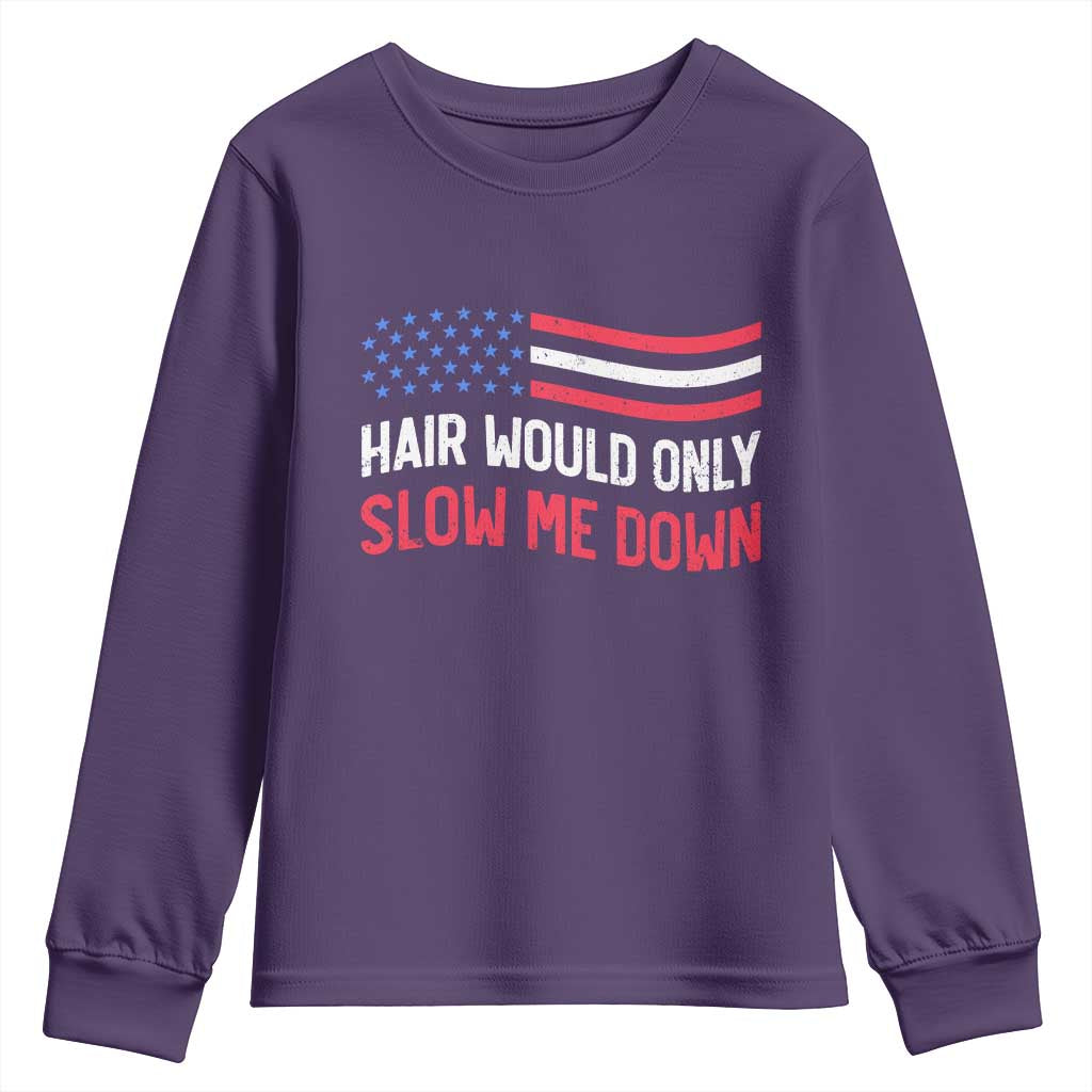 Hair Would Only Slow Me Down Retro Groovy Youth Sweatshirt Patriotic Waving Flag Comedic Bald Pride