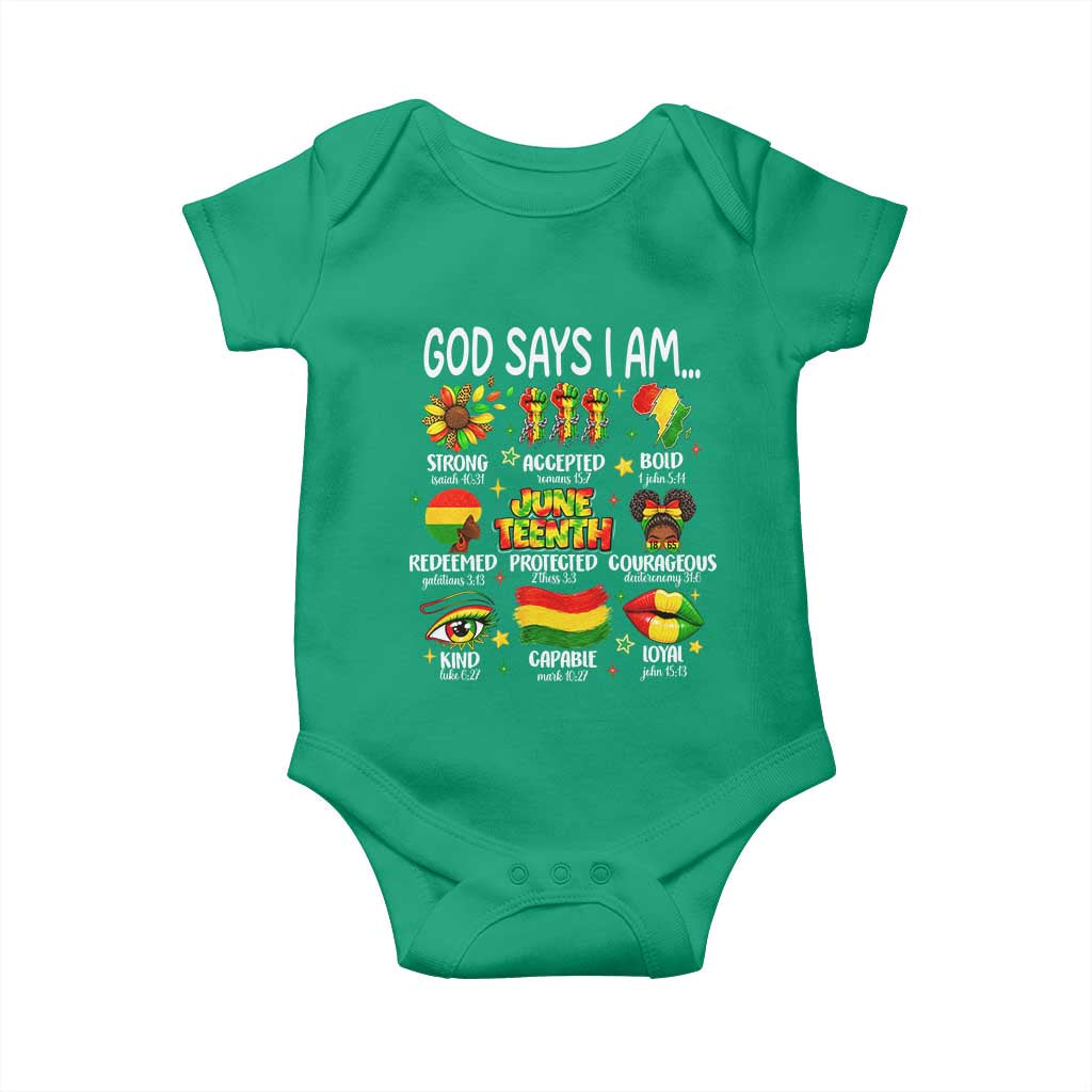 God Says I Am Juneteenth Christian Baby Onesie Pan-African Afrocentric Faith Bible Verses Freedom Day
