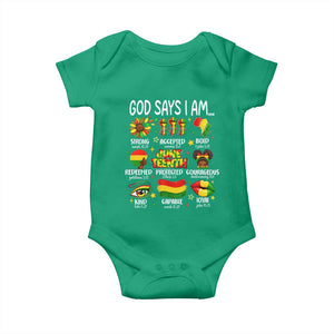 God Says I Am Juneteenth Christian Baby Onesie Pan-African Afrocentric Faith Bible Verses Freedom Day