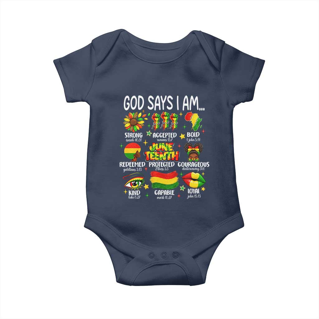 God Says I Am Juneteenth Christian Baby Onesie Pan-African Afrocentric Faith Bible Verses Freedom Day