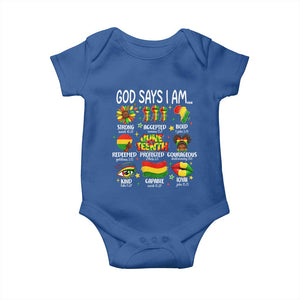 God Says I Am Juneteenth Christian Baby Onesie Pan-African Afrocentric Faith Bible Verses Freedom Day
