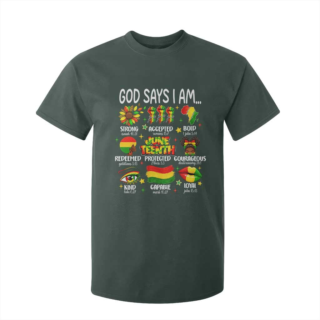 God Says I Am Juneteenth Christian T Shirt For Kid Pan-African Afrocentric Faith Bible Verses Freedom Day