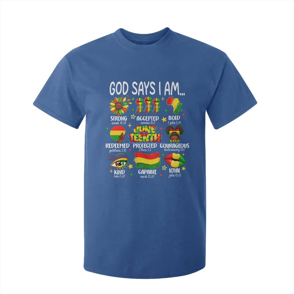God Says I Am Juneteenth Christian T Shirt For Kid Pan-African Afrocentric Faith Bible Verses Freedom Day