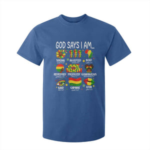 God Says I Am Juneteenth Christian T Shirt For Kid Pan-African Afrocentric Faith Bible Verses Freedom Day