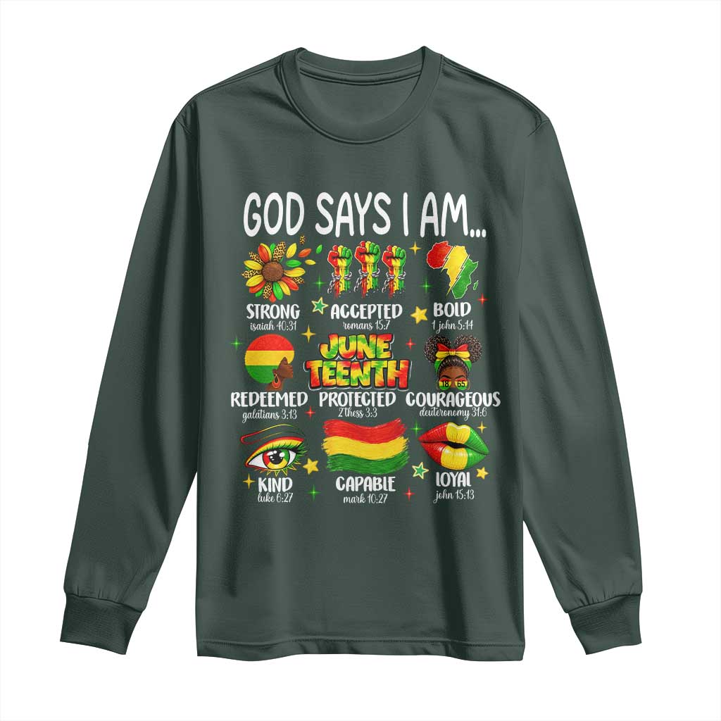 God Says I Am Juneteenth Christian Long Sleeve Shirt Pan-African Afrocentric Faith Bible Verses Freedom Day