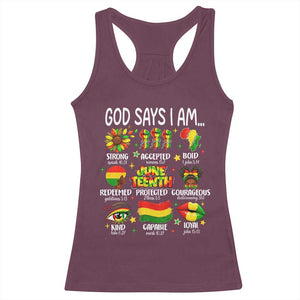 God Says I Am Juneteenth Christian Racerback Tank Top Pan-African Afrocentric Faith Bible Verses Freedom Day