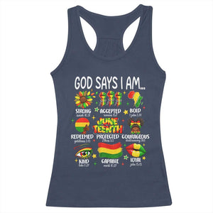 God Says I Am Juneteenth Christian Racerback Tank Top Pan-African Afrocentric Faith Bible Verses Freedom Day
