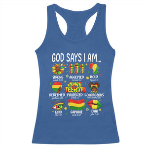 God Says I Am Juneteenth Christian Racerback Tank Top Pan-African Afrocentric Faith Bible Verses Freedom Day