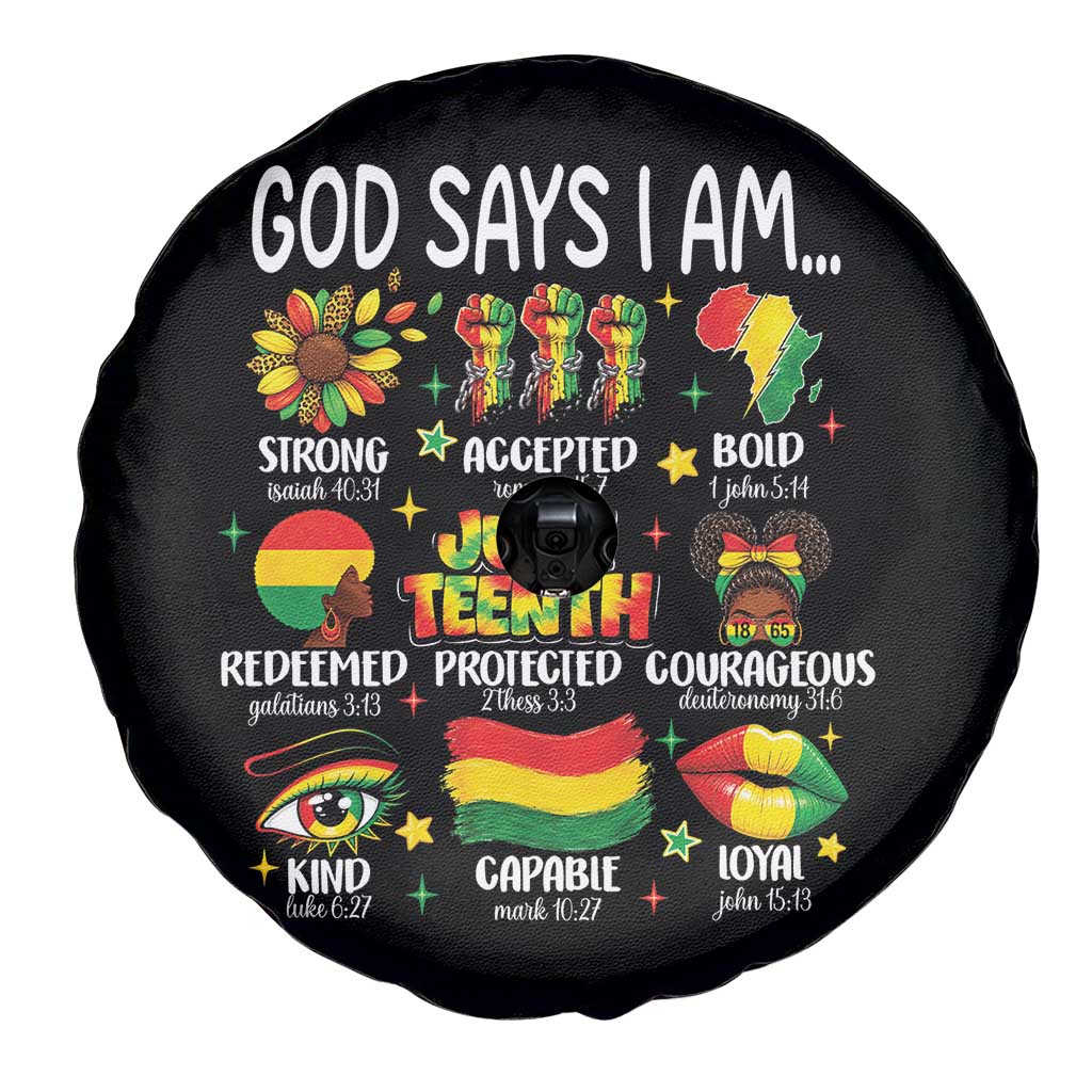 God Says I Am Juneteenth Christian Spare Tire Cover Pan-African Afrocentric Faith Bible Verses Freedom Day