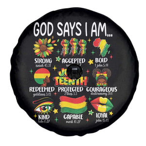 God Says I Am Juneteenth Christian Spare Tire Cover Pan-African Afrocentric Faith Bible Verses Freedom Day