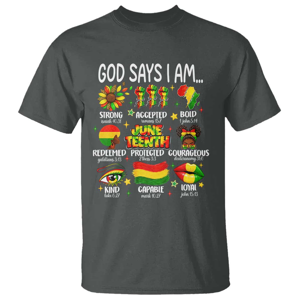 God Says I Am Juneteenth Christian T Shirt Pan-African Afrocentric Faith Bible Verses Freedom Day