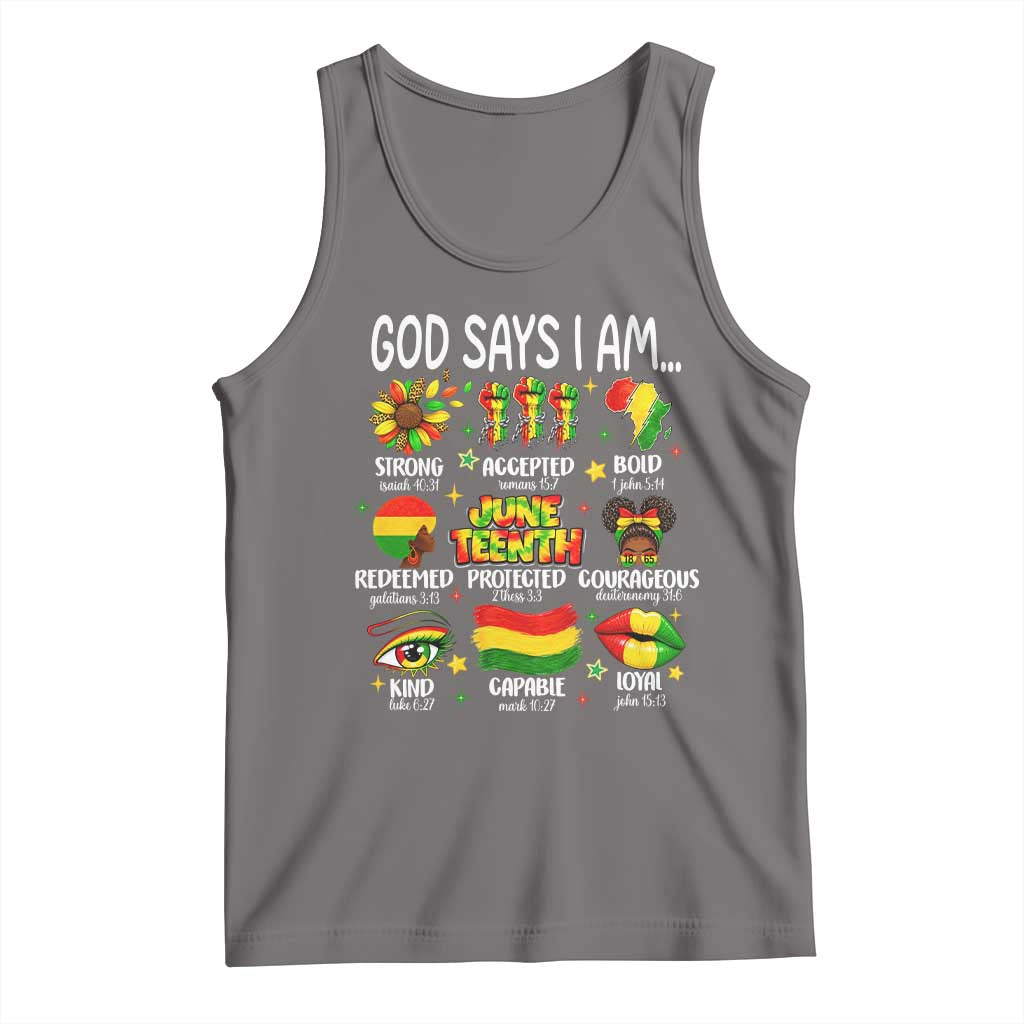 God Says I Am Juneteenth Christian Tank Top Pan-African Afrocentric Faith Bible Verses Freedom Day