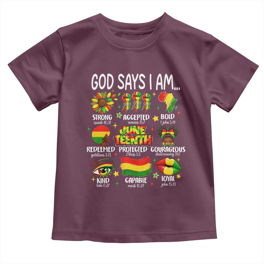 God Says I Am Juneteenth Christian Toddler T Shirt Pan-African Afrocentric Faith Bible Verses Freedom Day