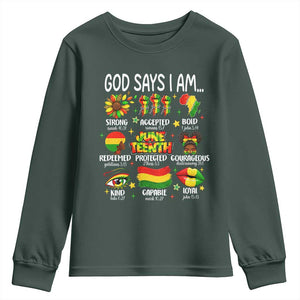 God Says I Am Juneteenth Christian Youth Sweatshirt Pan-African Afrocentric Faith Bible Verses Freedom Day