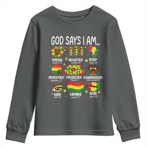 God Says I Am Juneteenth Christian Youth Sweatshirt Pan-African Afrocentric Faith Bible Verses Freedom Day