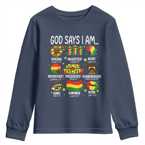 God Says I Am Juneteenth Christian Youth Sweatshirt Pan-African Afrocentric Faith Bible Verses Freedom Day