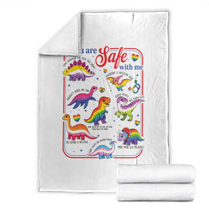 Cute Rainbow Dinosaur LGBTQ Ally Throw Blanket You Are Safe With Me Pride Month