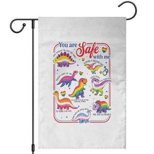 Cute Rainbow Dinosaur LGBTQ Ally Garden Flag You Are Safe With Me Pride Month