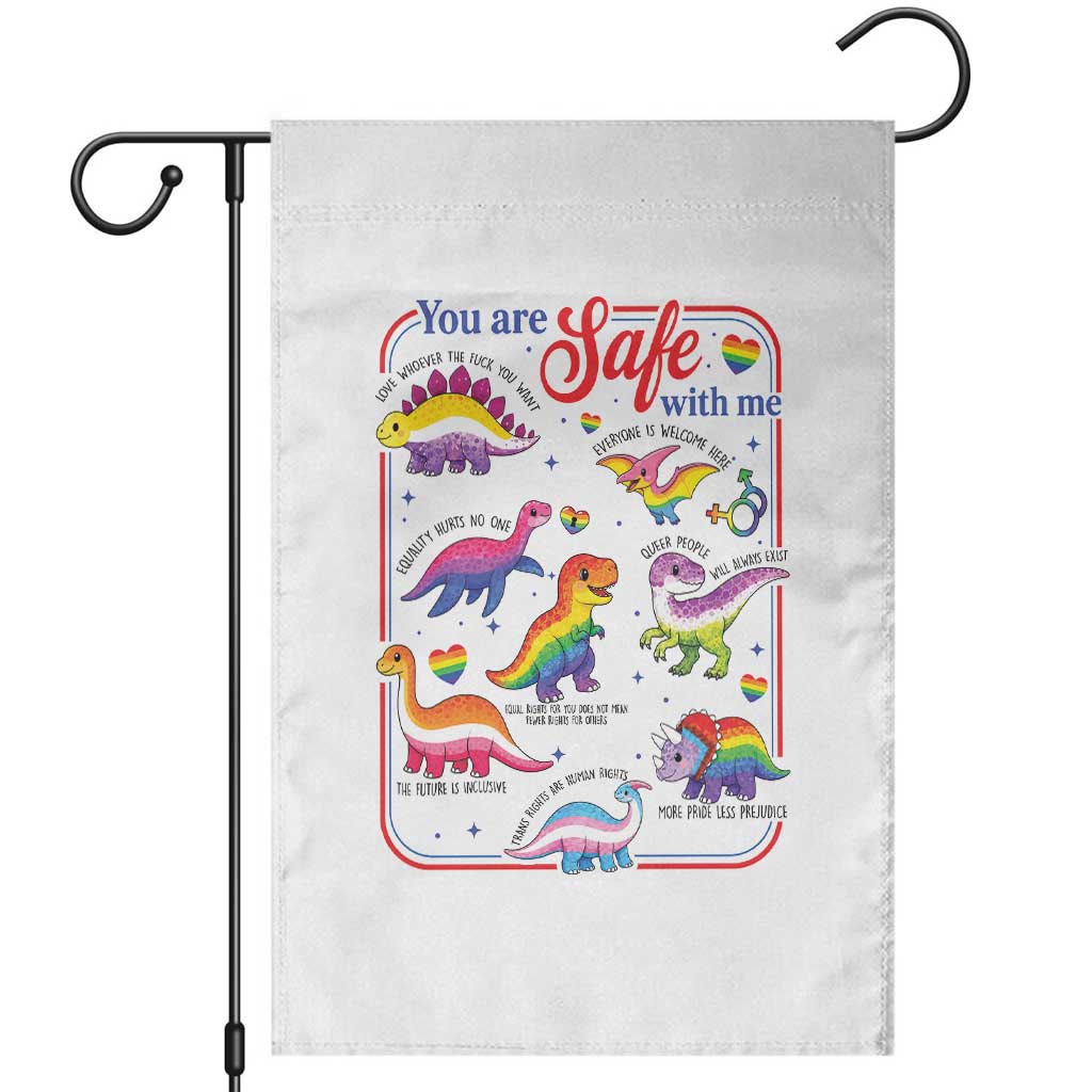 Cute Rainbow Dinosaur LGBTQ Ally Garden Flag You Are Safe With Me Pride Month TS02 White Print Your Wear