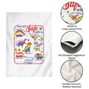 Cute Rainbow Dinosaur LGBTQ Ally Garden Flag You Are Safe With Me Pride Month