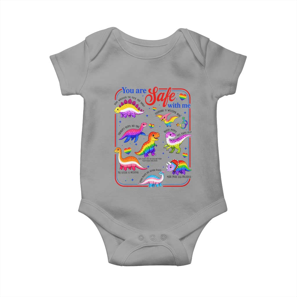 Cute Rainbow Dinosaur LGBTQ Ally Baby Onesie You Are Safe With Me Pride Month