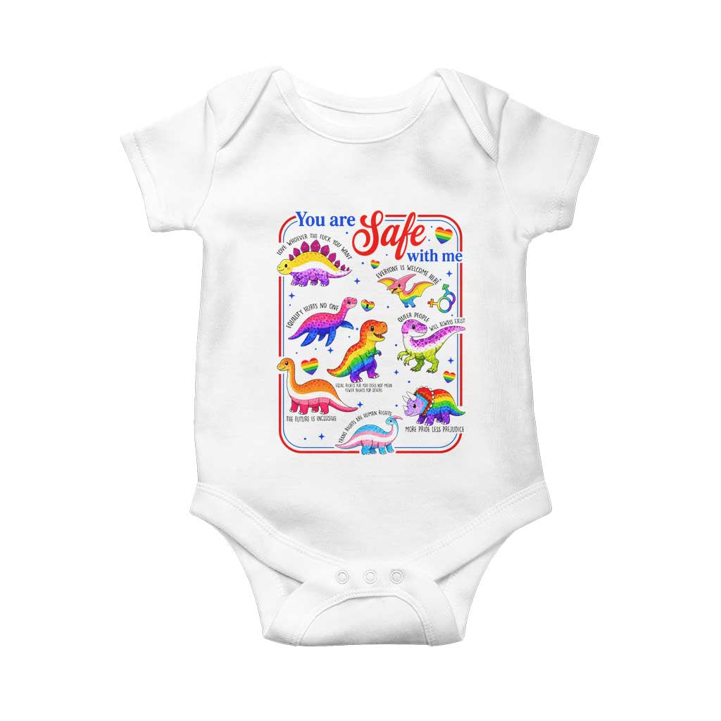 Cute Rainbow Dinosaur LGBTQ Ally Baby Onesie You Are Safe With Me Pride Month