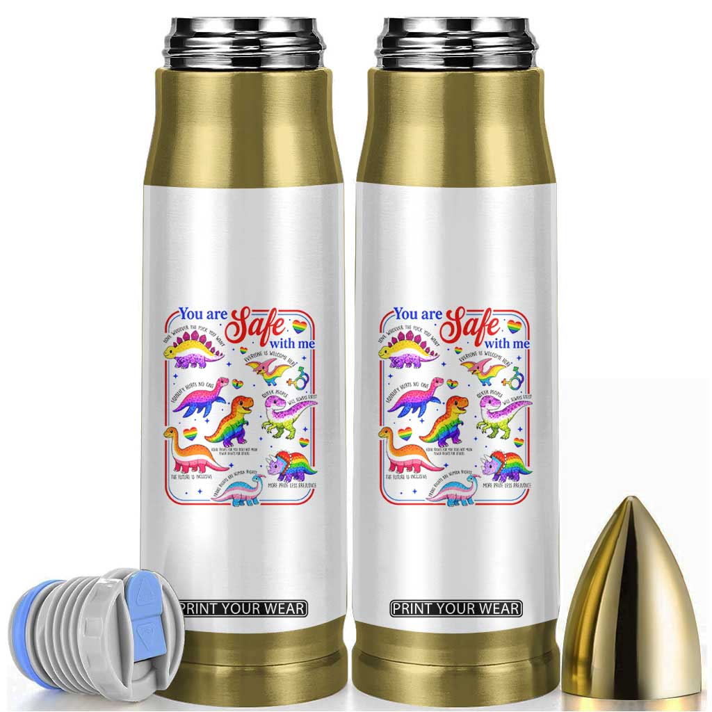 Cute Rainbow Dinosaur LGBTQ Ally Bullet Tumbler You Are Safe With Me Pride Month