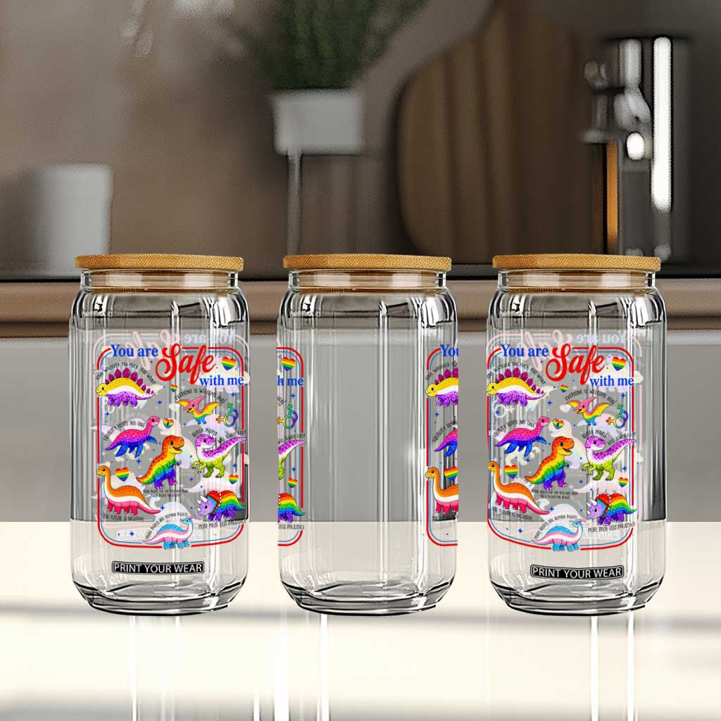 Cute Rainbow Dinosaur LGBTQ Ally Glass Can You Are Safe With Me Pride Month